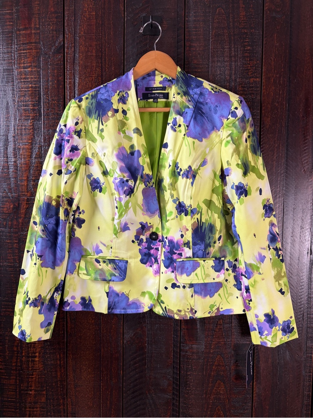 Evan Picone Lime Green & Purple Floral Cotton Blazer